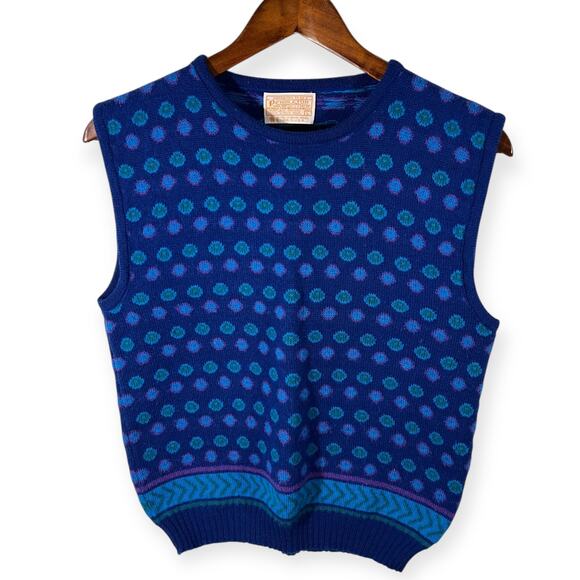 Pendleton Wool Sweater Vest Vintage 80s Nordic Blue Purple Knit Made USA Women L - Picture 3 of 10